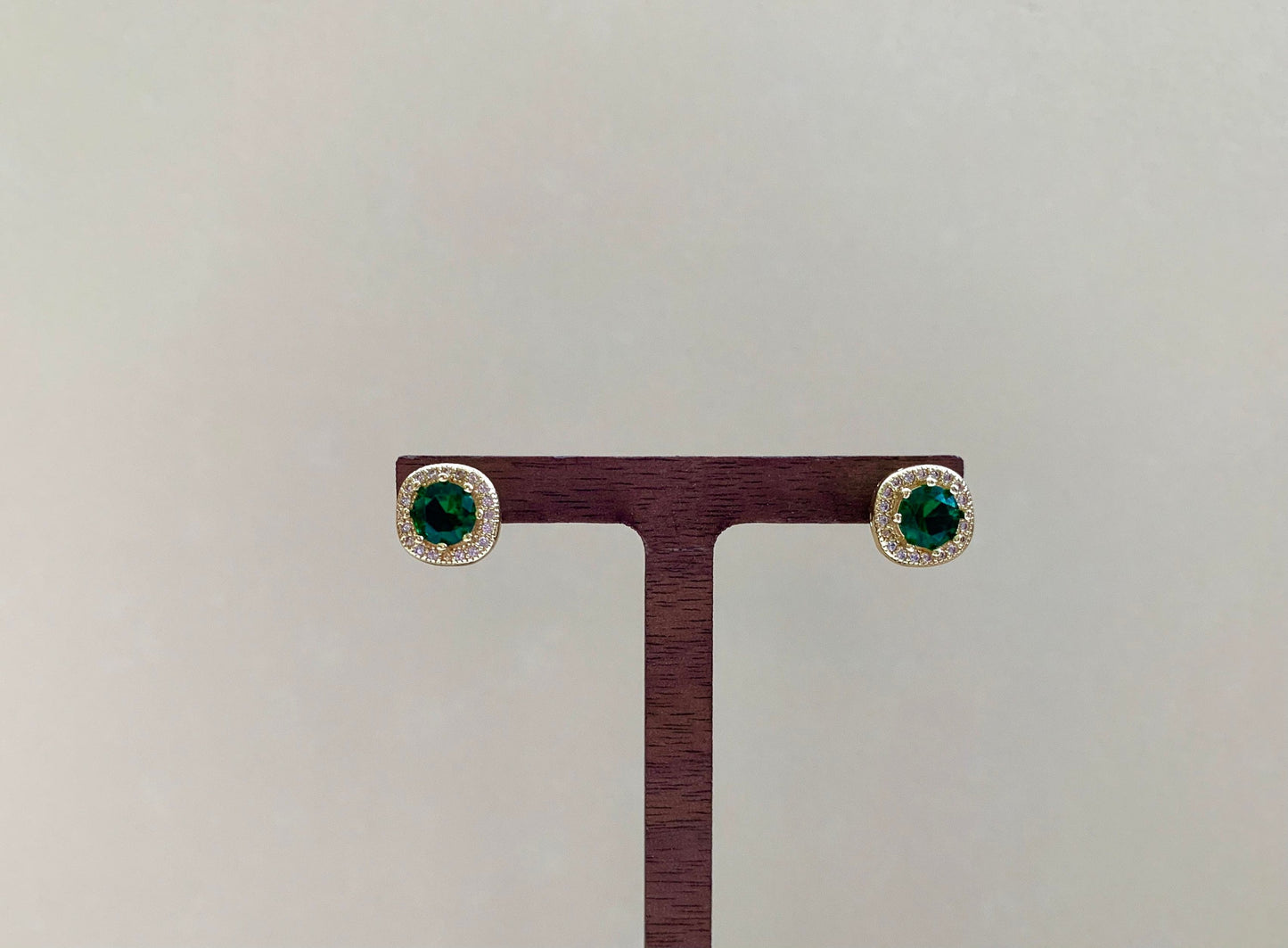 Dainty 14K Gold Plated Green Zircon Stud Earrings