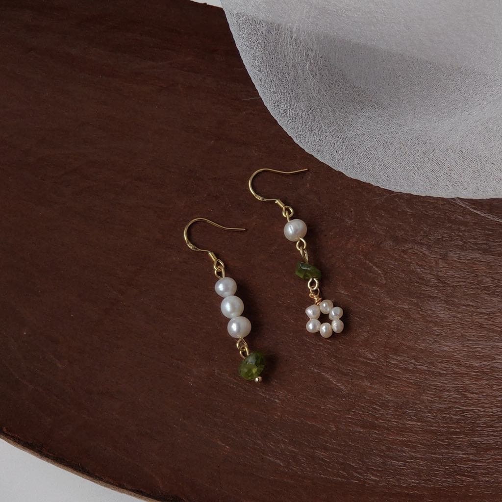 Unique Fluorite and Pearl Earrings