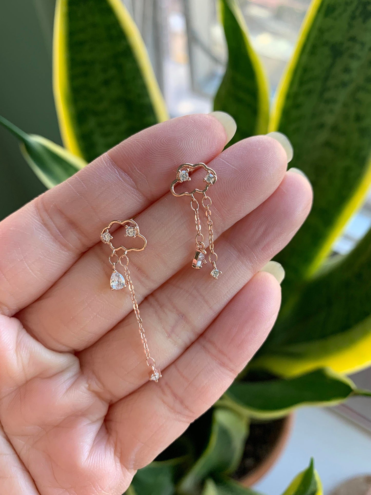Dainty Rose Gold Rainy Day Cloud Dangle Earrings