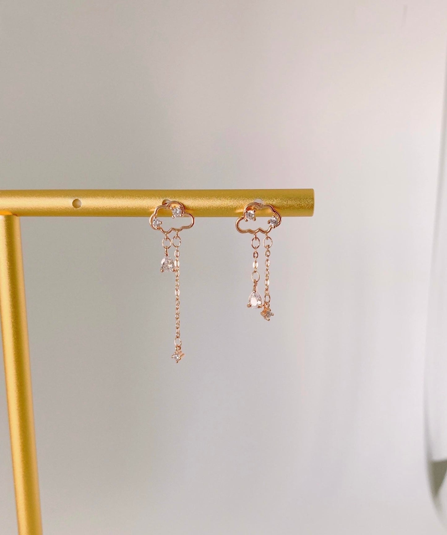 Dainty Rose Gold Rainy Day Cloud Dangle Earrings