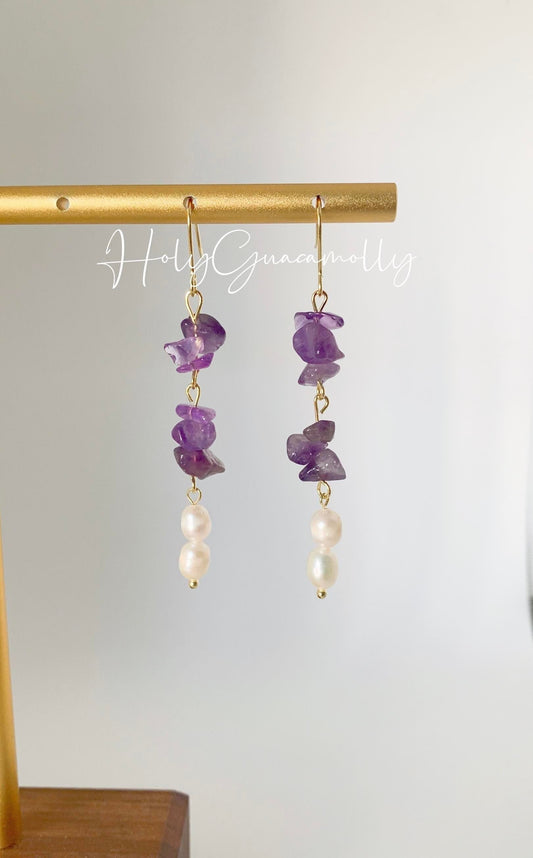 Unique Amethyst and Pearl Earrings
