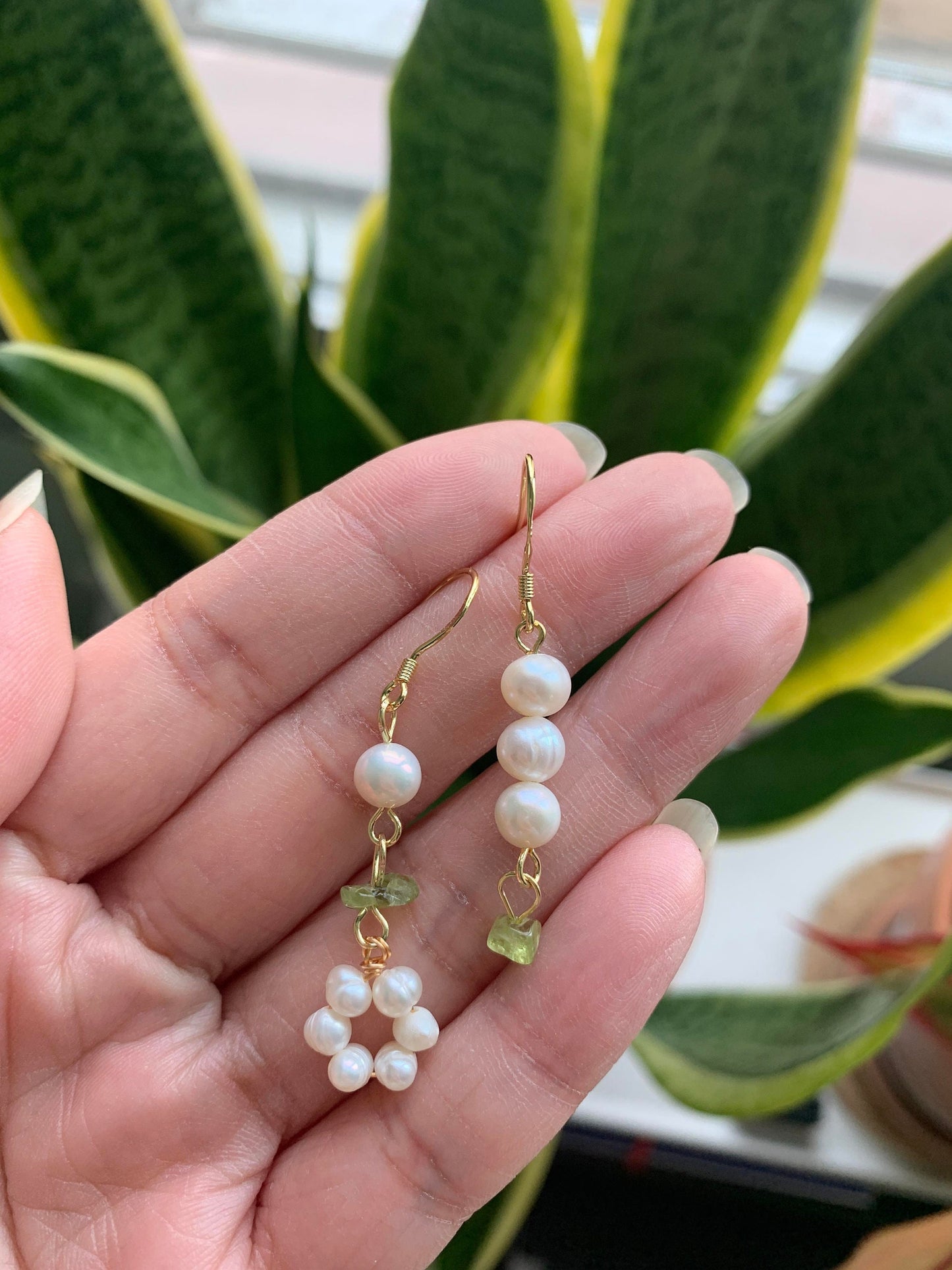 Unique Fluorite and Pearl Earrings
