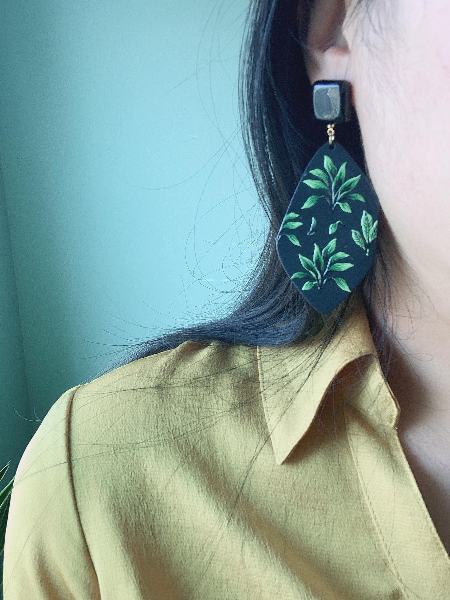 Acrylic Dark Leaf Earrings (Lightweight)