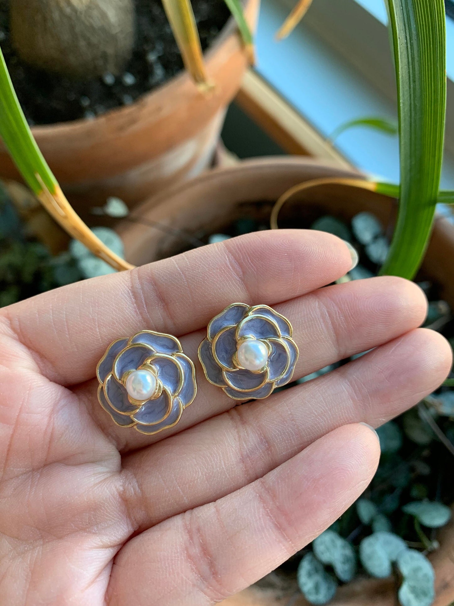 Purple Flower Stud Earrings