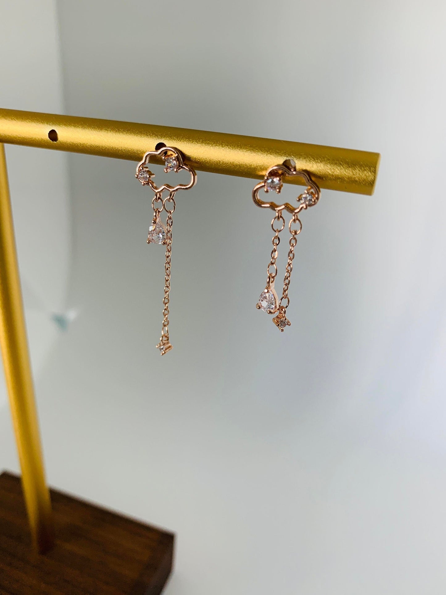 Dainty Rose Gold Rainy Day Cloud Dangle Earrings