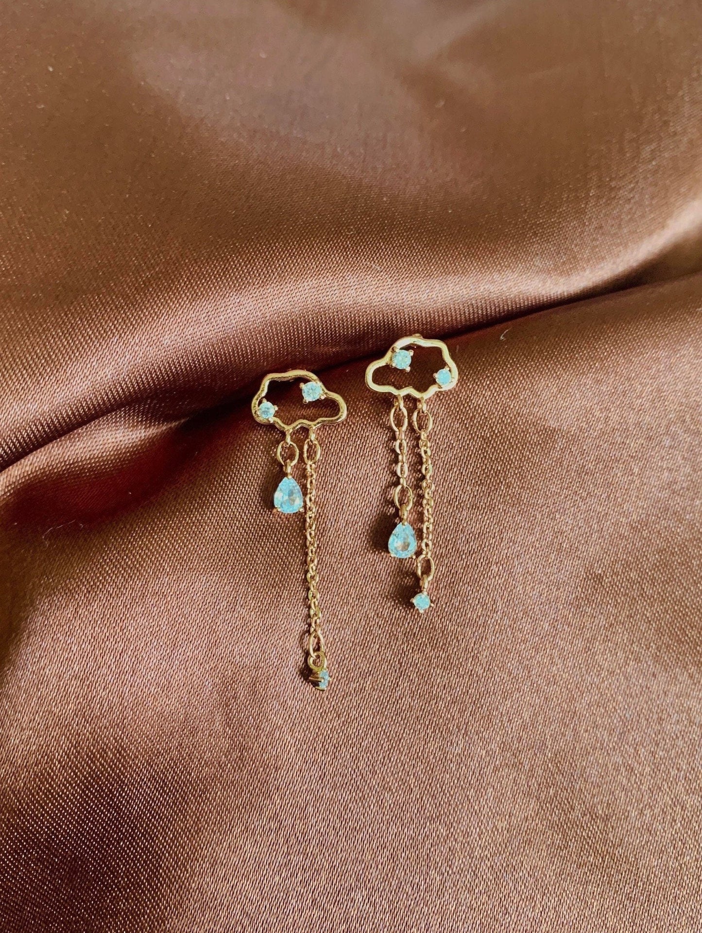 Dainty Rose Gold Rainy Day Cloud Dangle Earrings