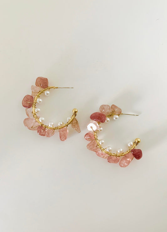 Unique Pink Opal Open Hoop Earrings