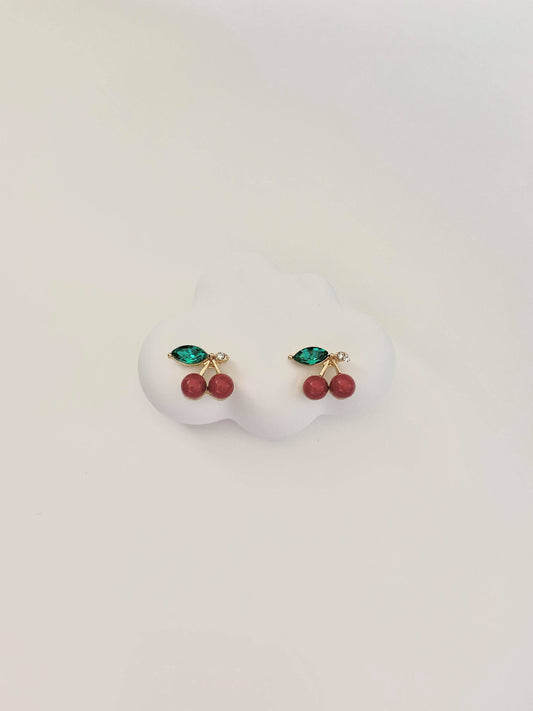 Small Cherry Stud Earrings Silver Post