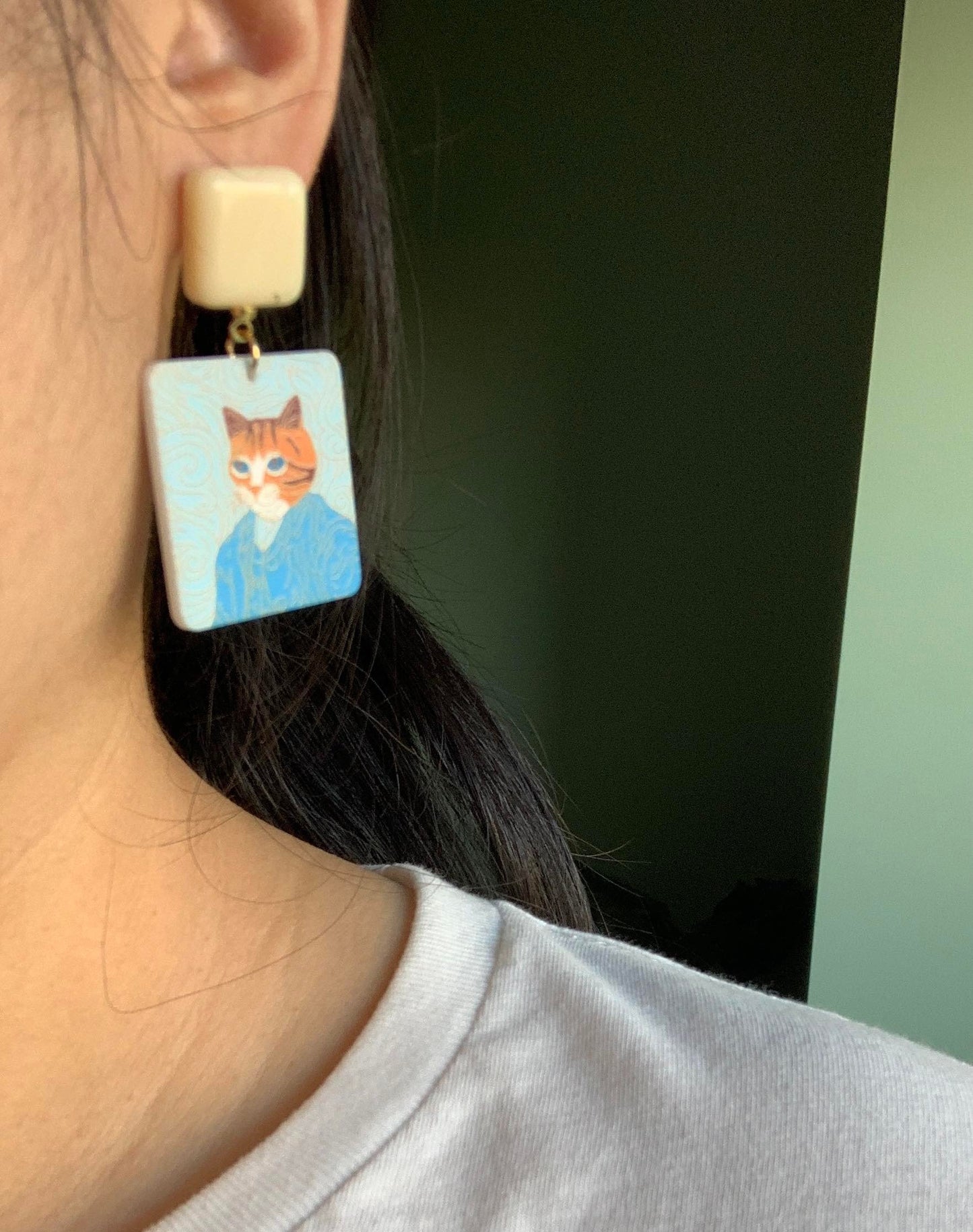 Acrylic Van Meow Cat Earrings