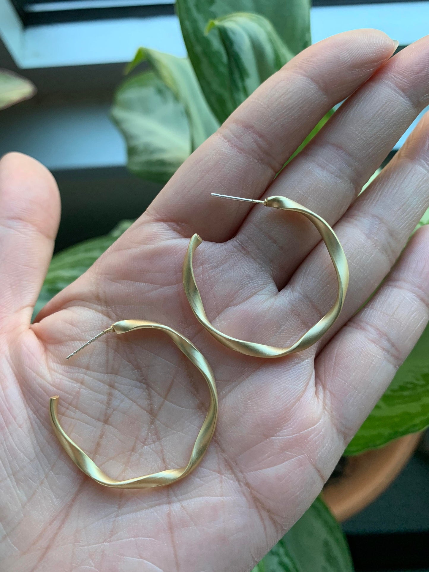 Minimalist Matte Gold Hoop Silver Post Earrings