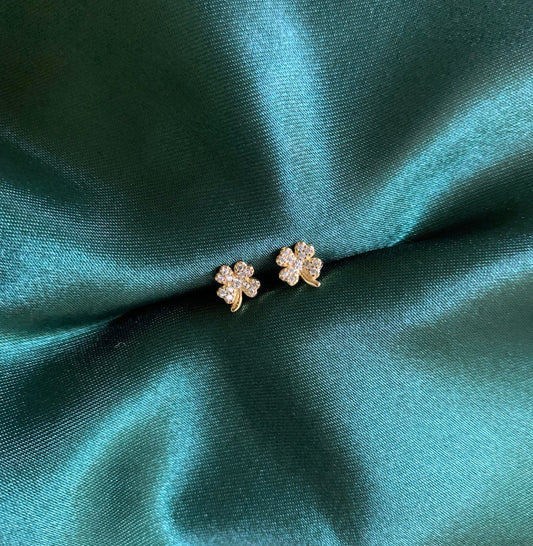 Dainty Four Leaf Clover Stud Earrings Silver Post