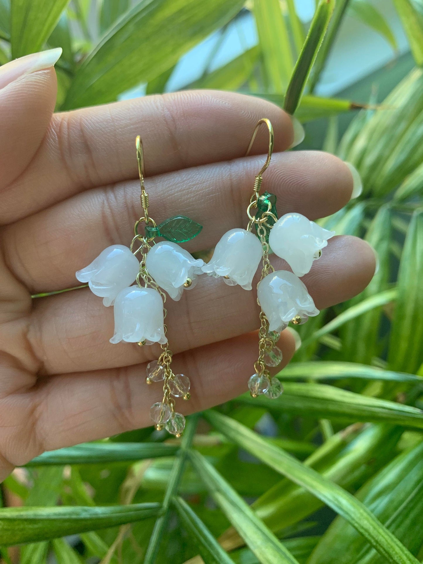 Glass Bead Lily of the Valley Earrings