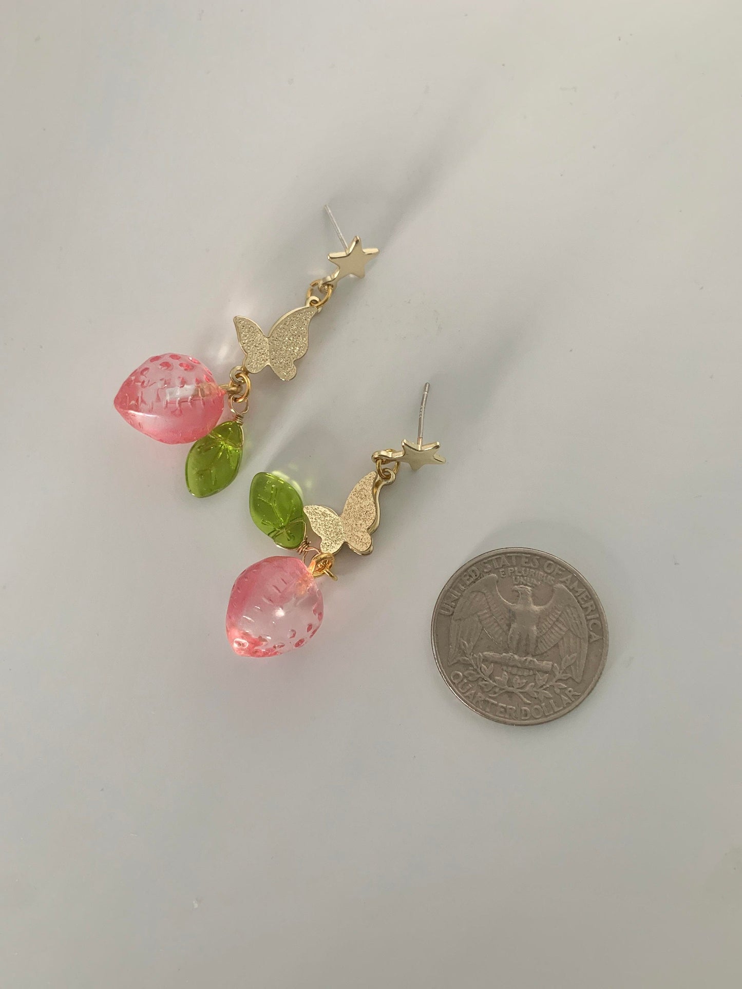 Glass Bead Strawberry Dangle Earrings