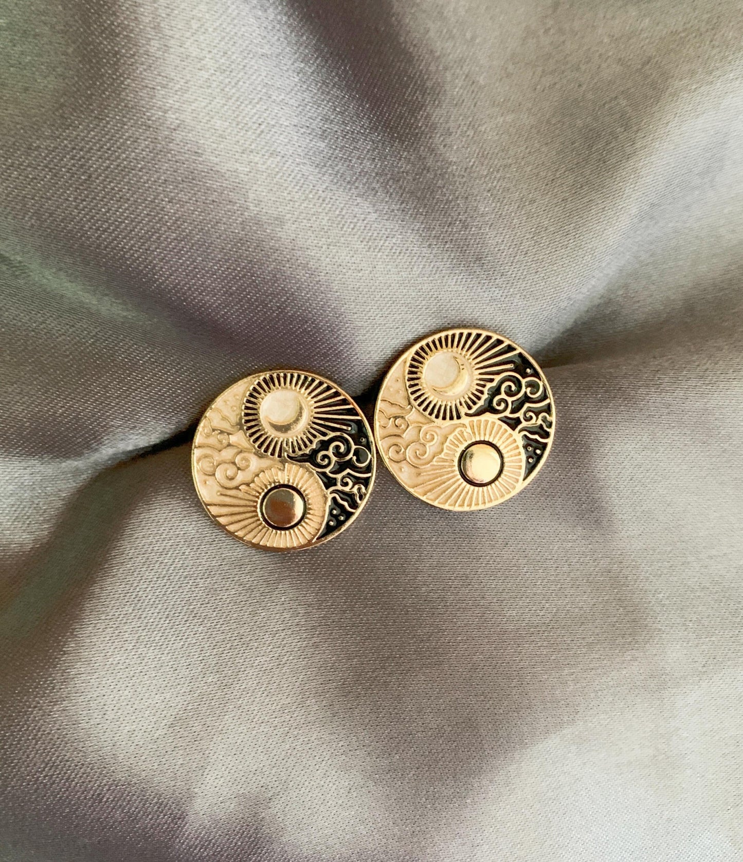 Sun and Moon Yin Yang Stud Earrings