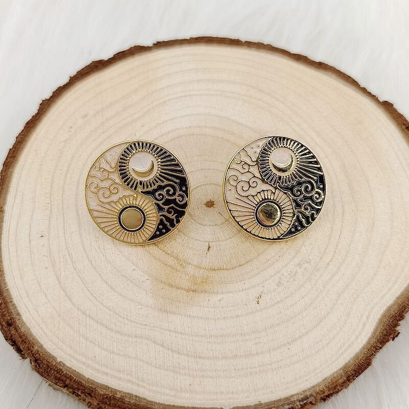 Sun and Moon Yin Yang Stud Earrings