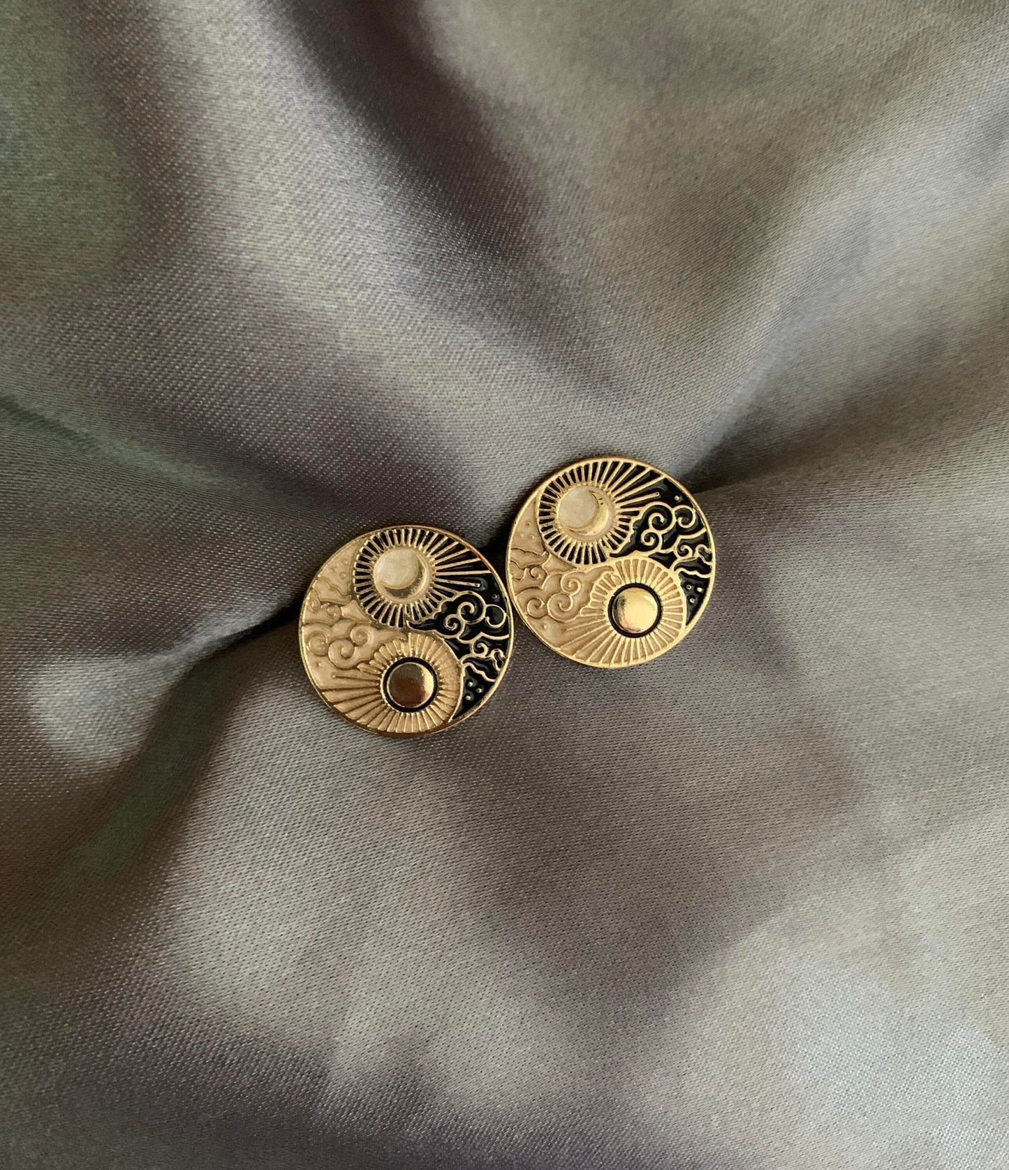 Sun and Moon Yin Yang Stud Earrings