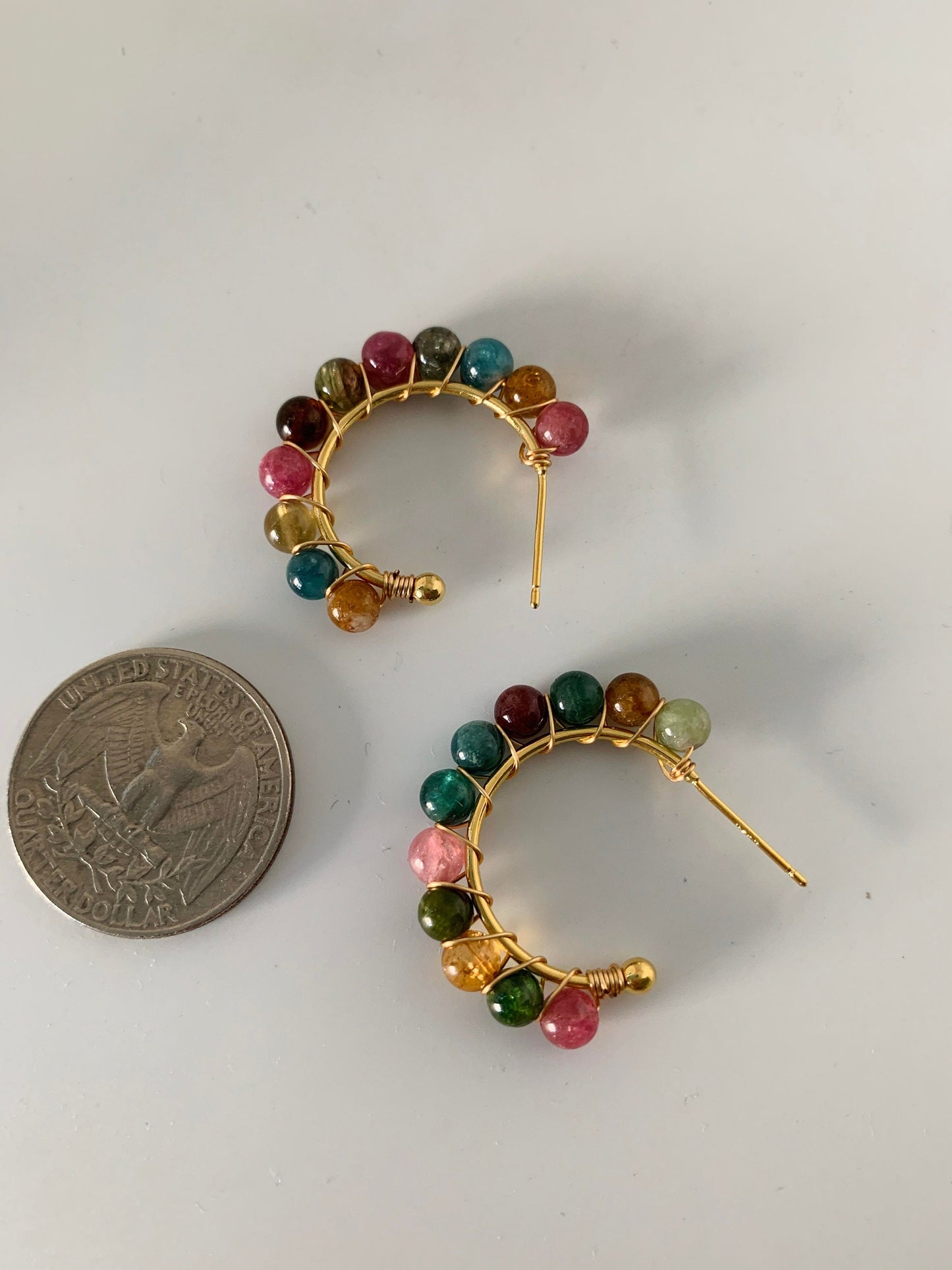 Unique Rainbow Stone Open Hoop Earrings