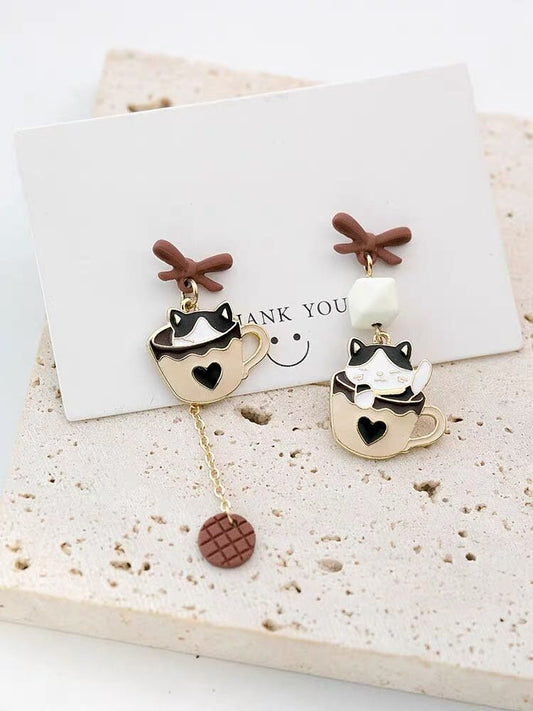 Unique Smore Cat Earrings Silver Post