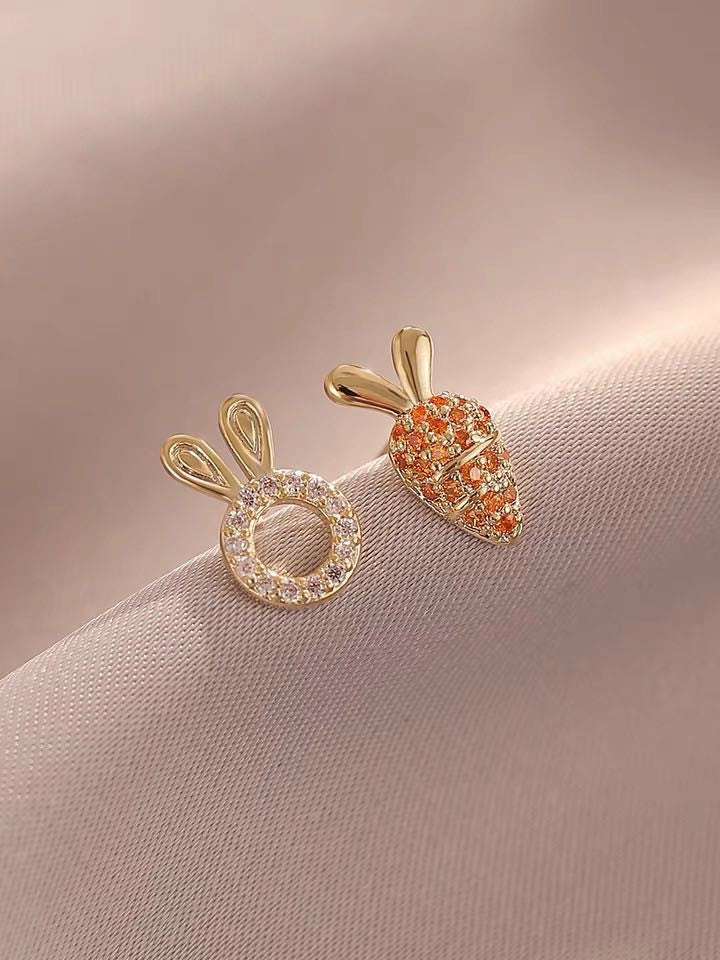 Dainty Bunny and Carrot Stud Earrings