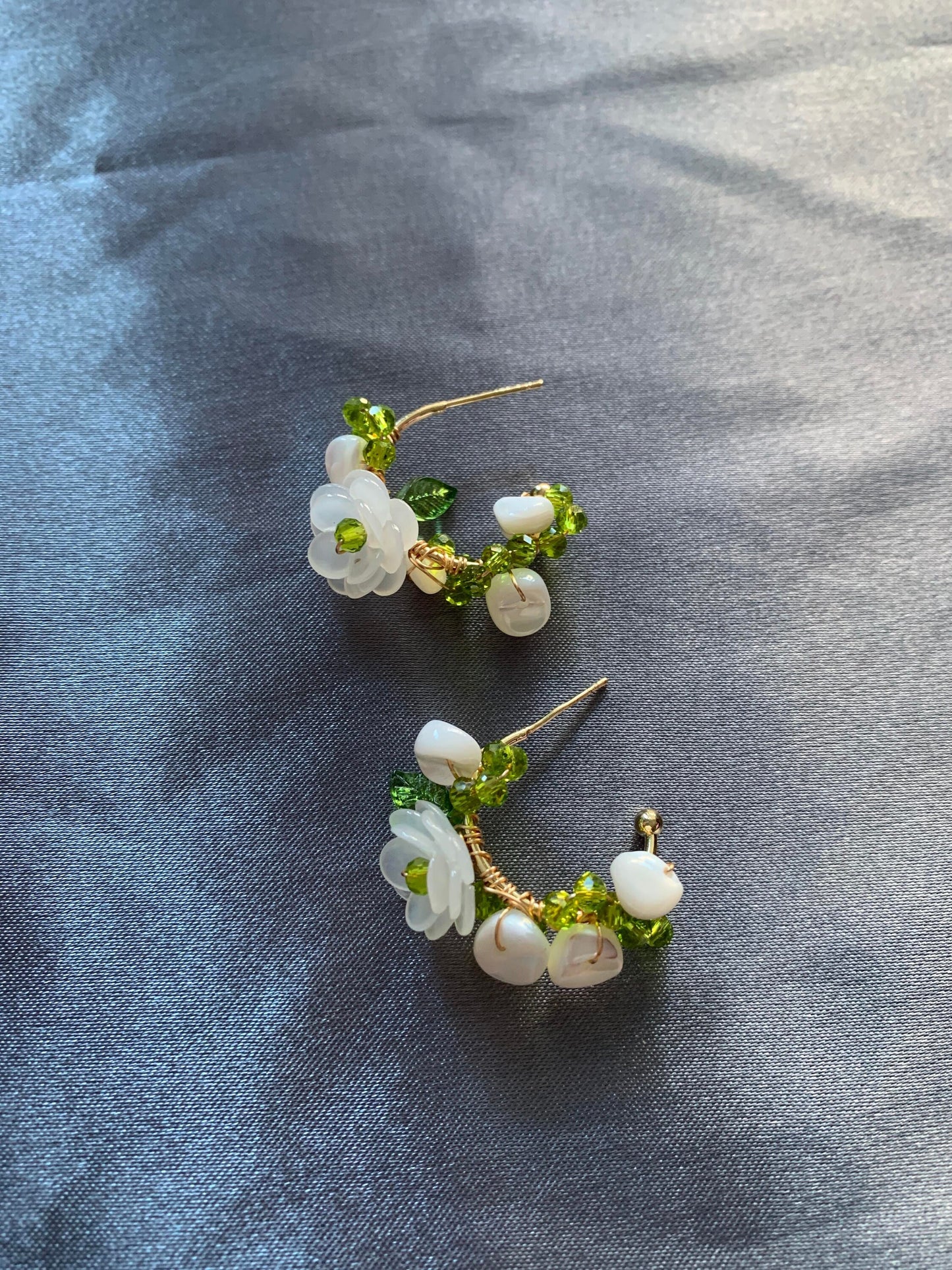 Unique Beaded Camellia Hoop Earrings