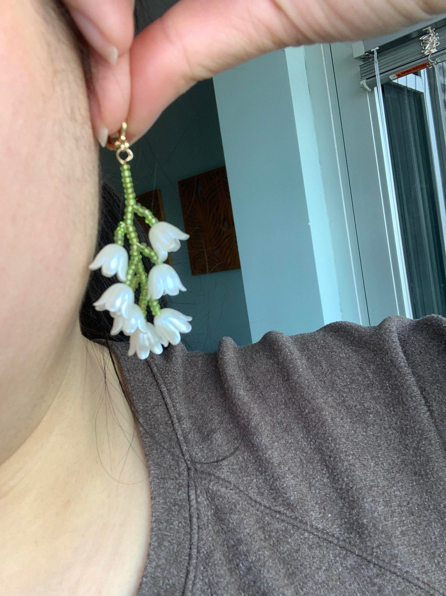 Unique Beaded Lily of the Valley Earrings