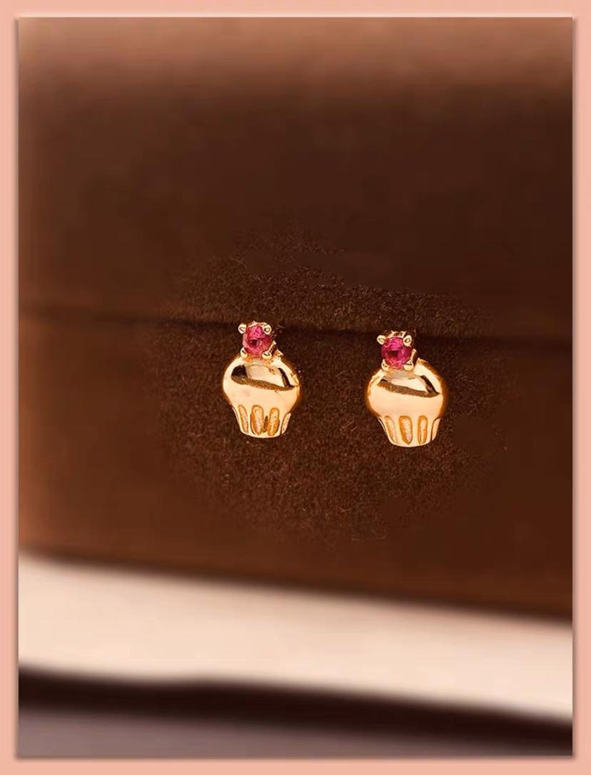 Dainty 14K Gold Plated Mini Cupcake Stud Earrings