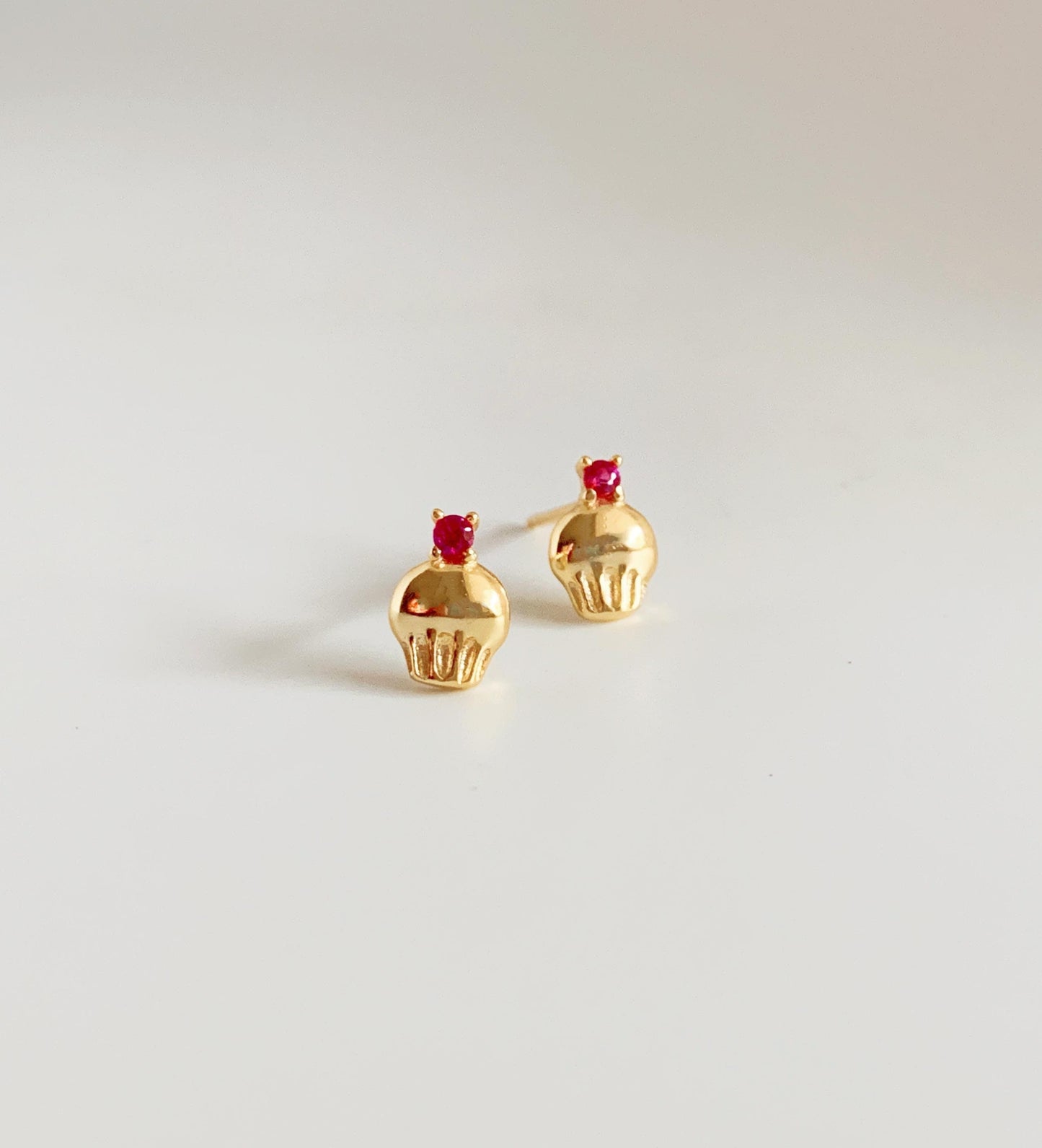 Dainty 14K Gold Plated Mini Cupcake Stud Earrings