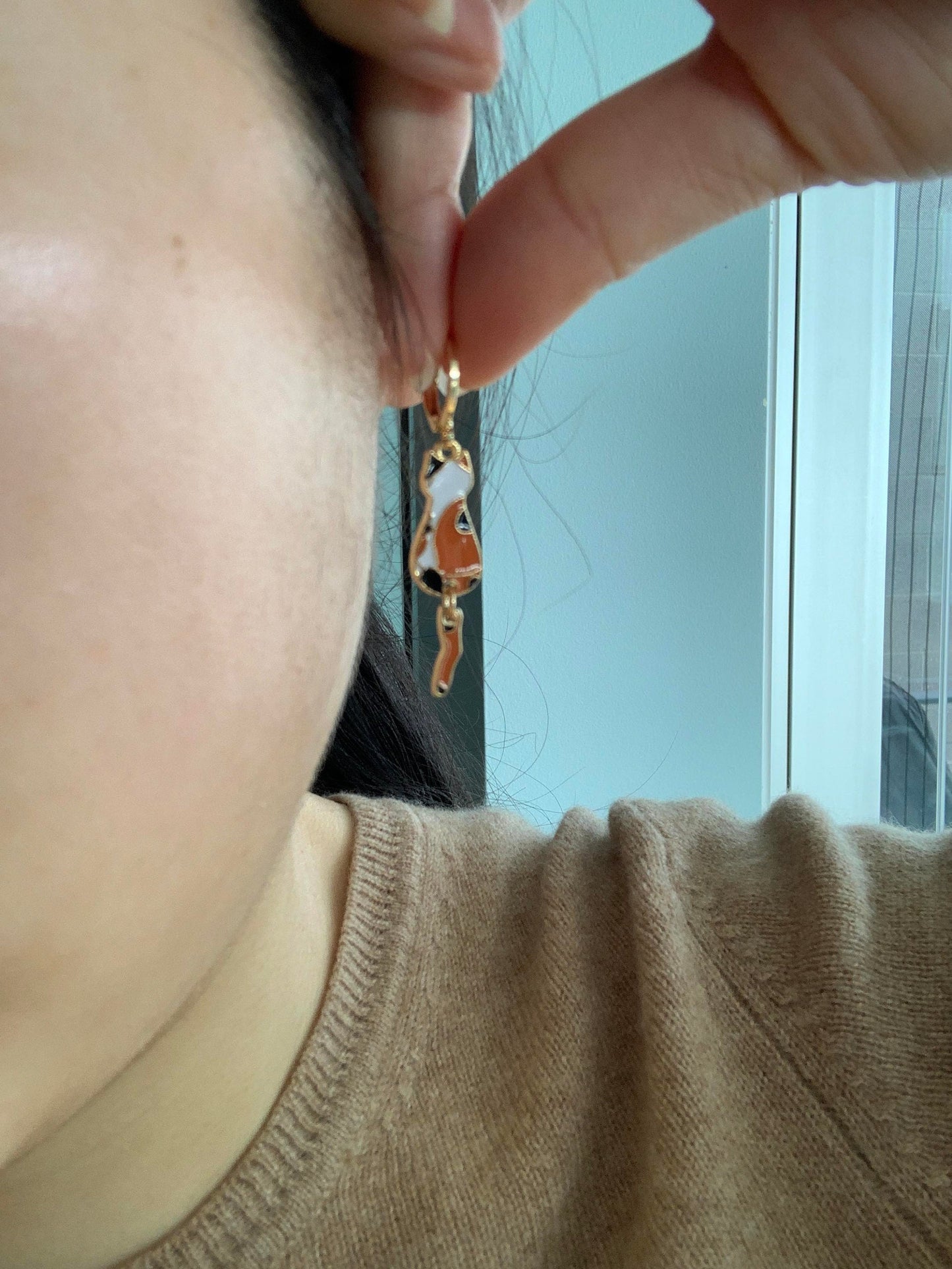 Unique Orange Cat Drop Earrings