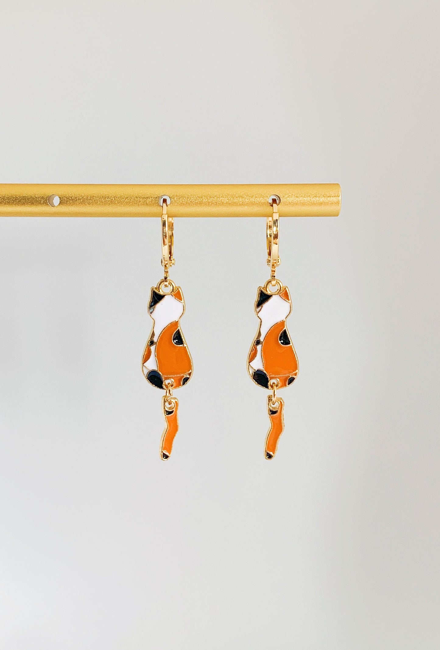 Unique Orange Cat Drop Earrings