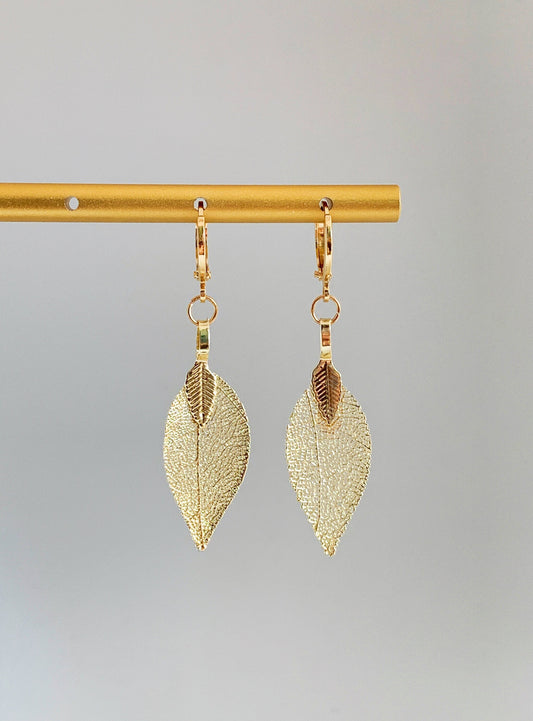 Dainty Golden Leaf Dangle Earrings
