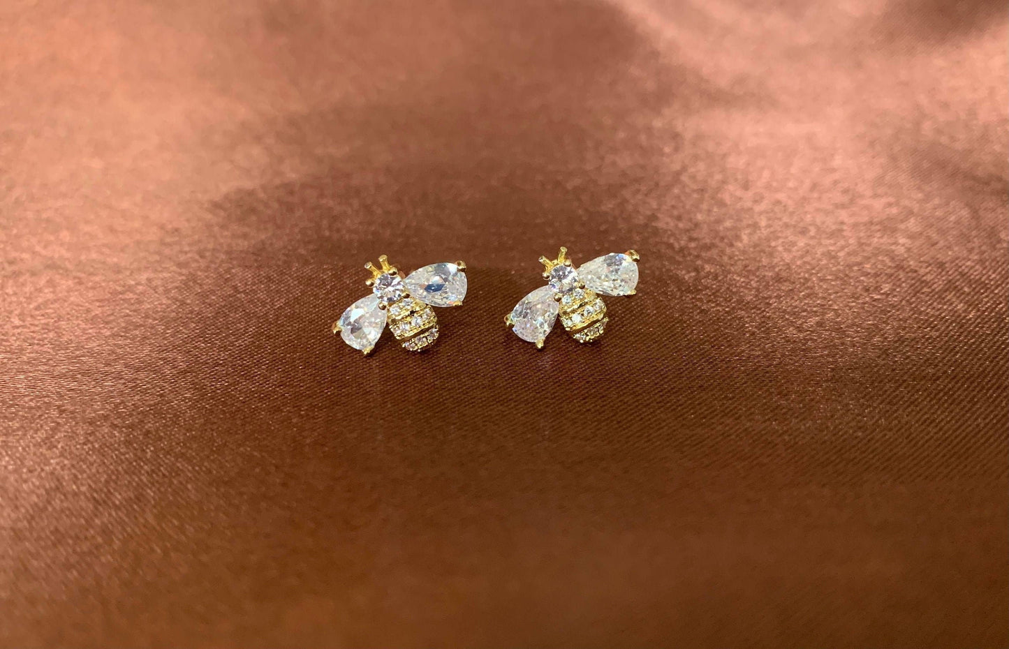 Dainty 14K Gold Plated Bumblebee Earrings