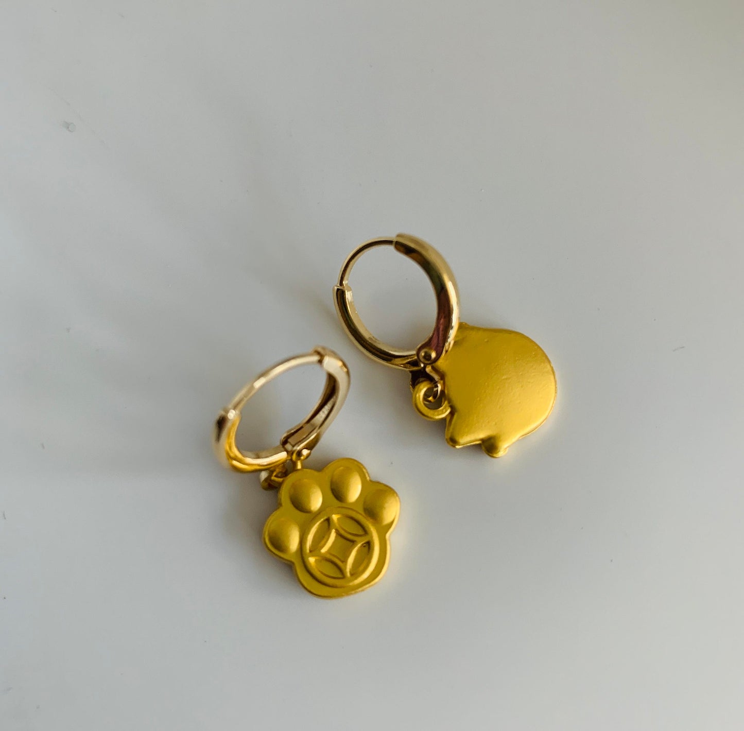 Unique Lucky Cat and Paw Drop Earrings