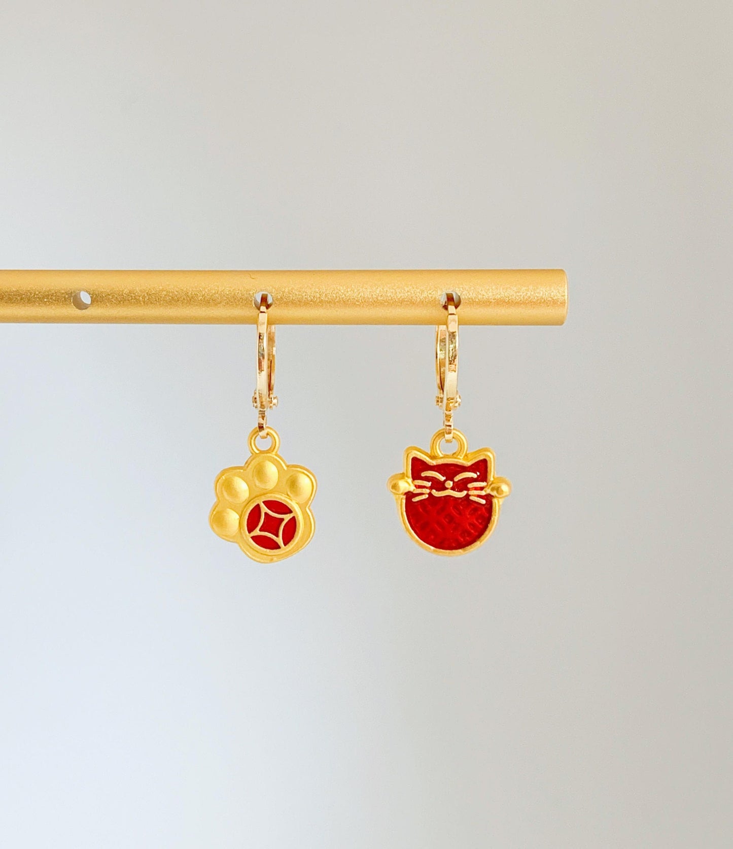 Unique Lucky Cat and Paw Drop Earrings