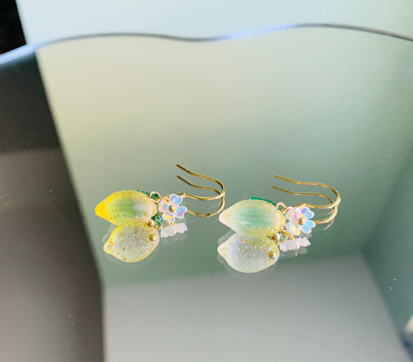 Dainty Glass Bead Lemon Dangle Earrings