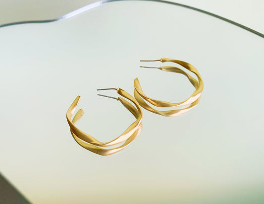 Minimalist Matte Gold Hoop Silver Post Earrings