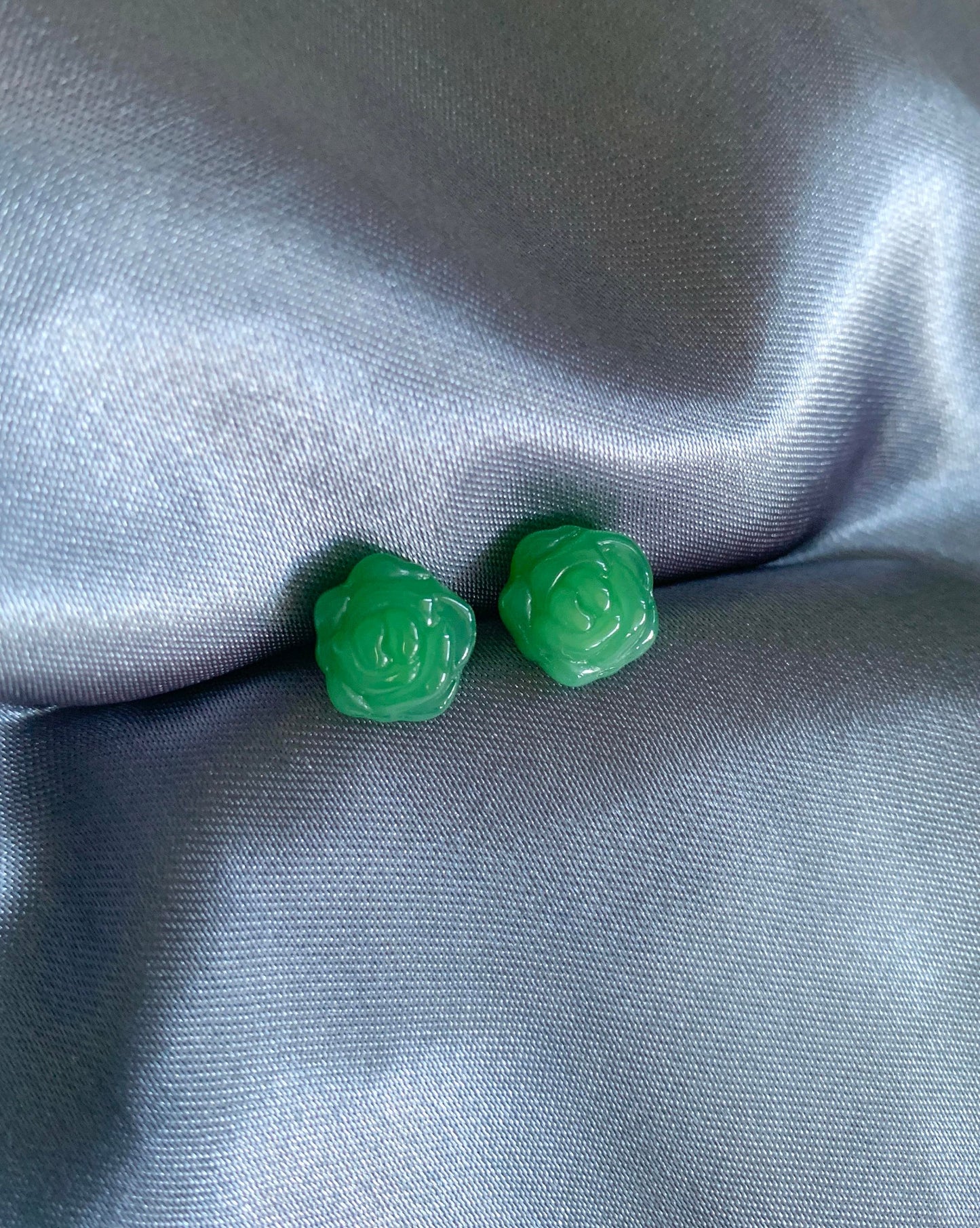 Unique Jade Rose Stud Earrings