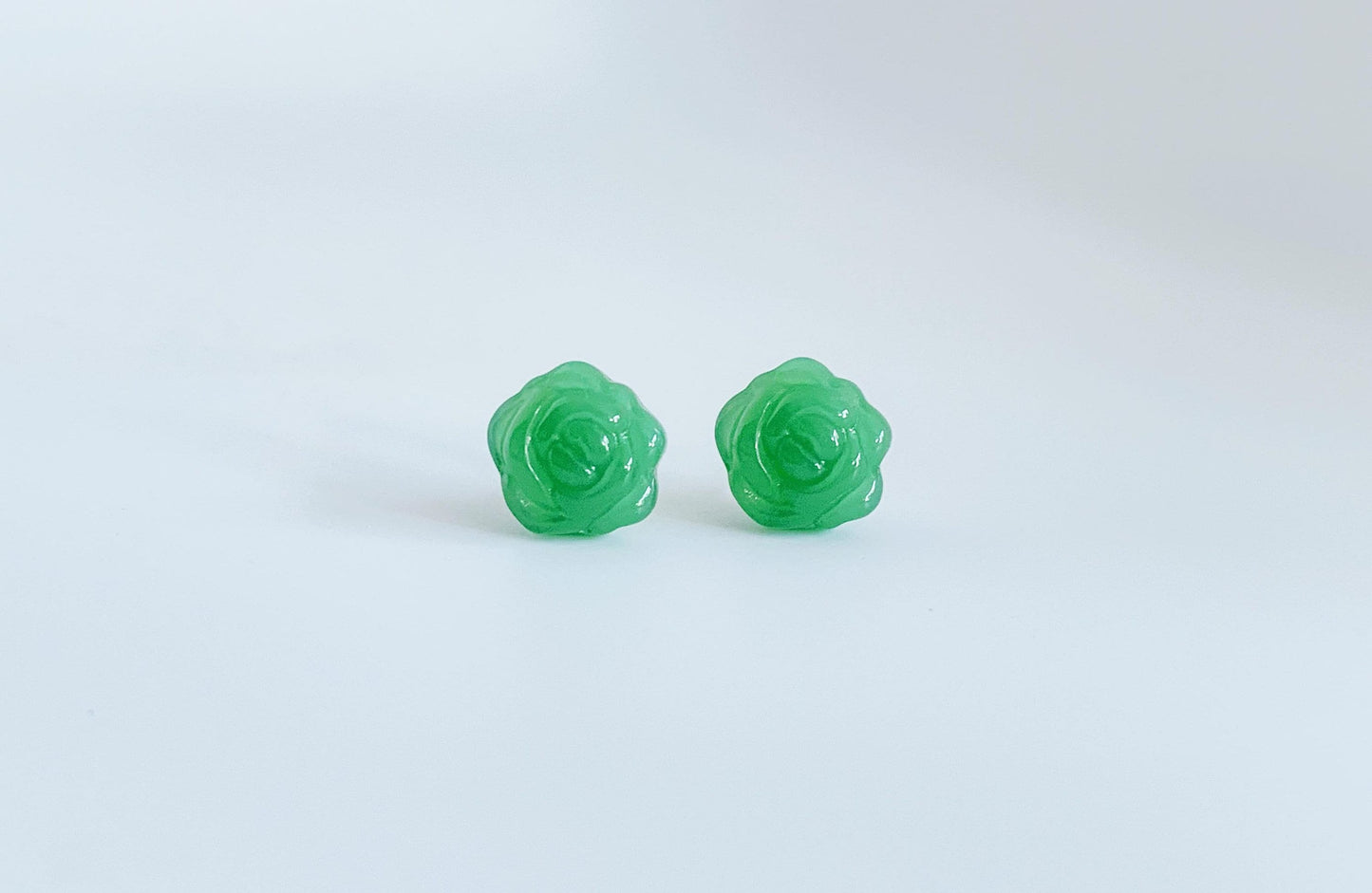 Unique Jade Rose Stud Earrings