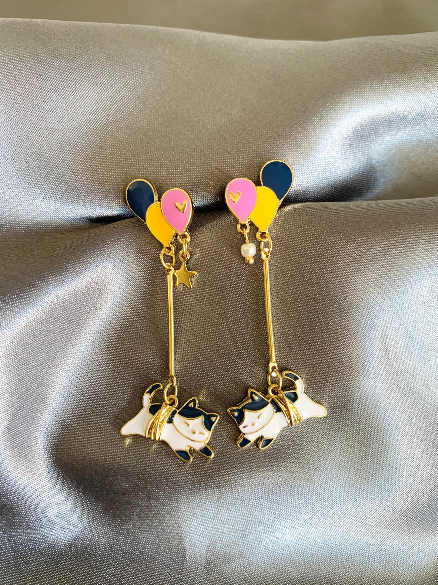 Unique Cat and Balloon Earrings