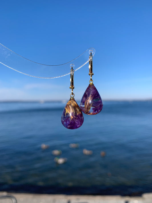 Unique Preserved Purple Floral Earrings