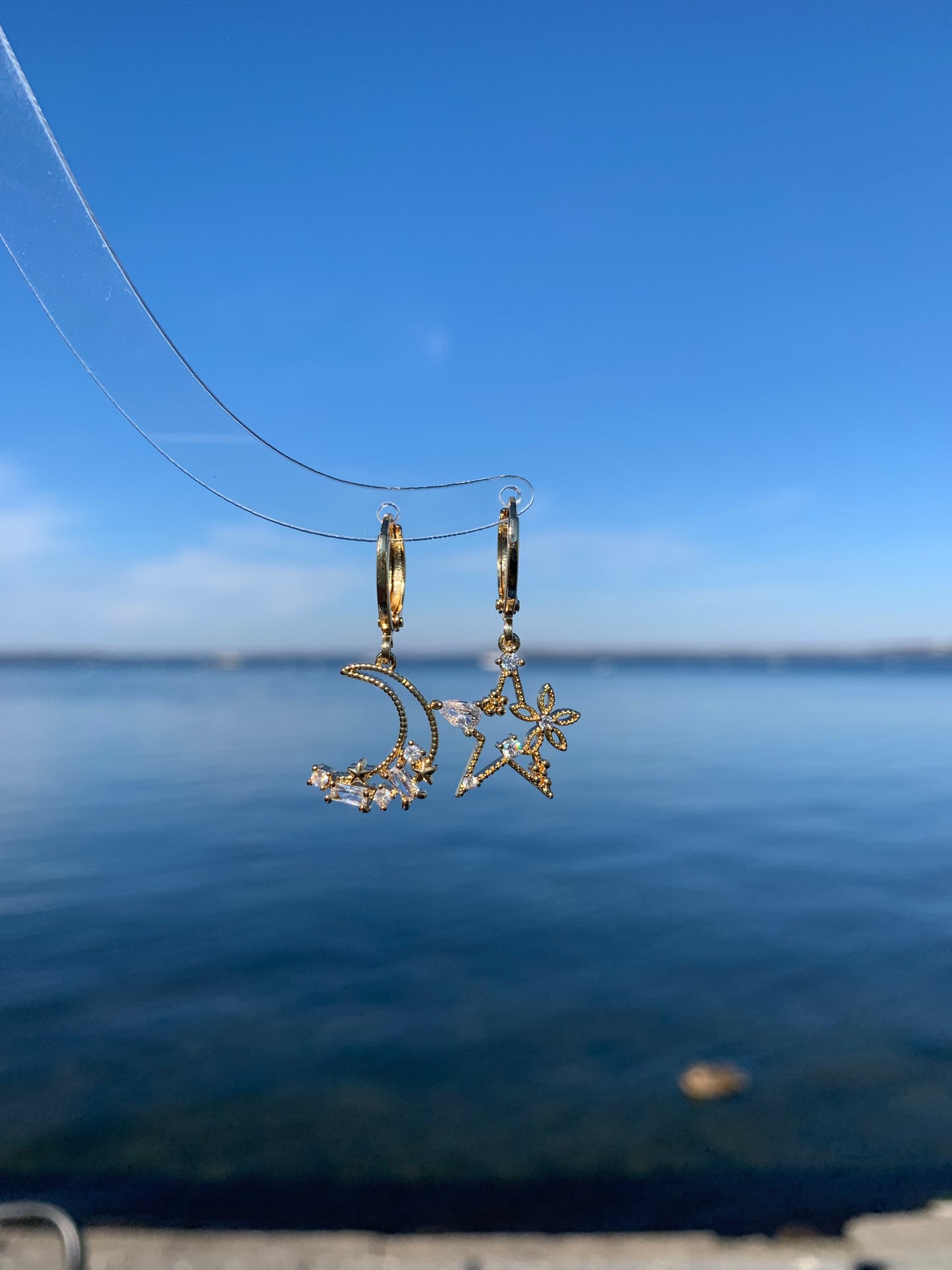 Dainty Star and Moon Dangle Earrings