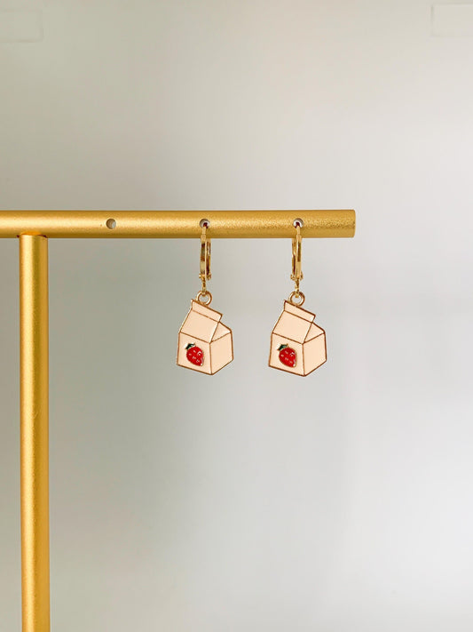Unique Strawberry Juice Box Earrings