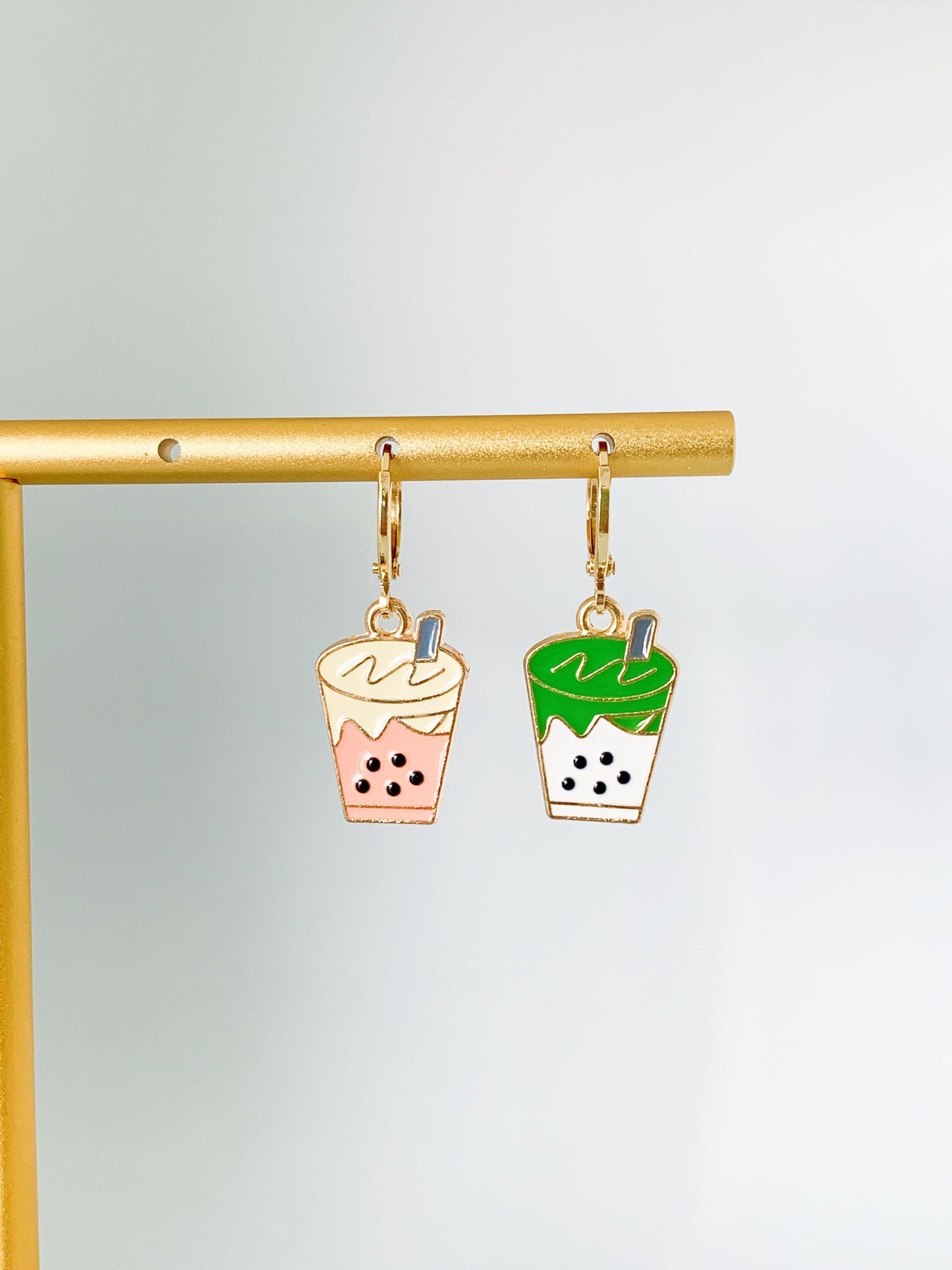 Unique Bubble Tea Huggie Earrings