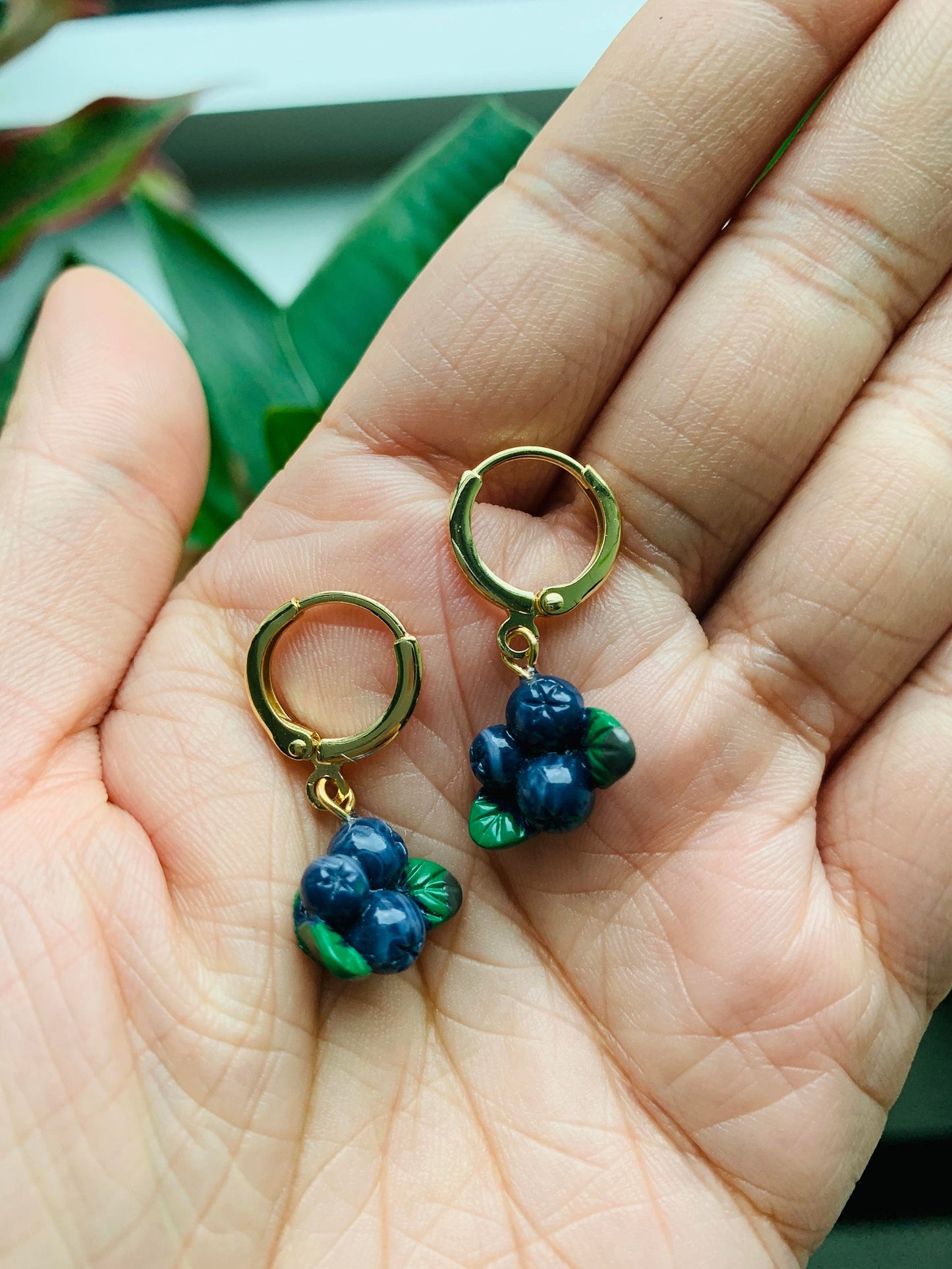 Unique Fruit Earrings Blueberry Huggie Hoop Earrings