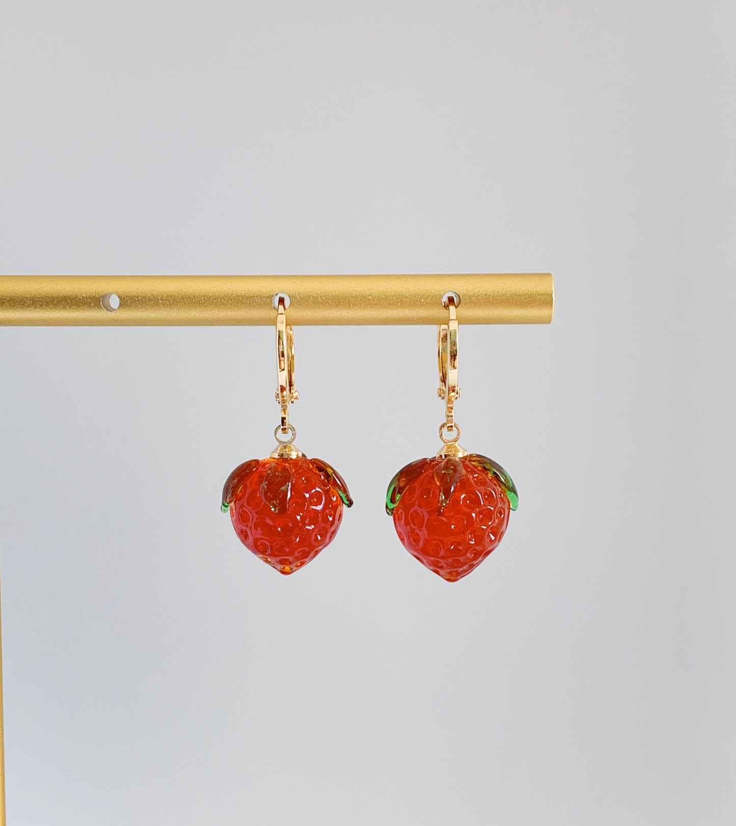 Dainty Glass Bead Strawberry Earrings