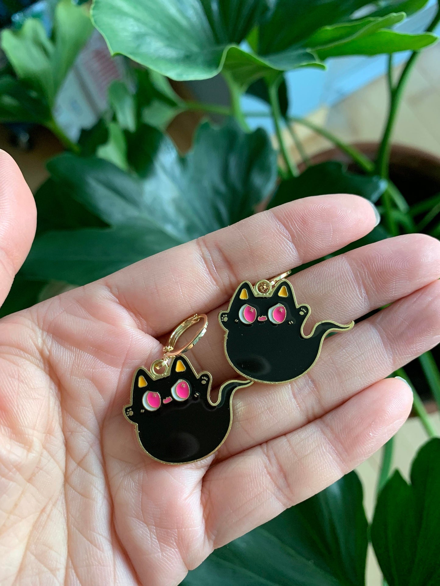 Halloween Black Cat Ghost Earrings