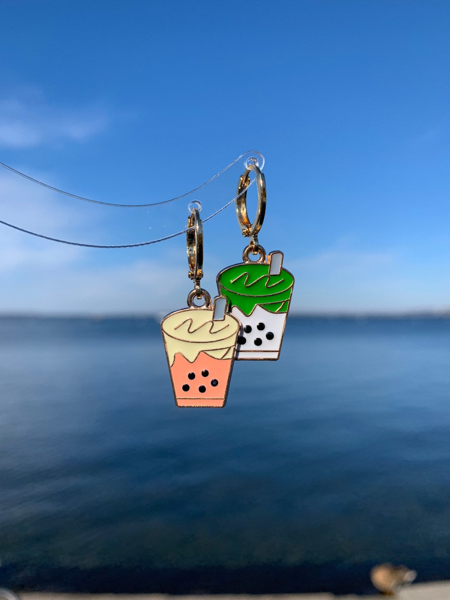 Unique Bubble Tea Huggie Earrings