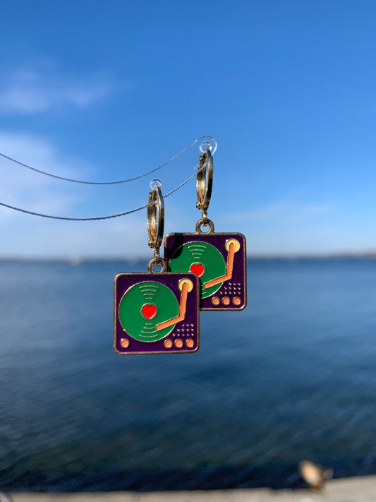 Unique Phonograph Huggie Earrings
