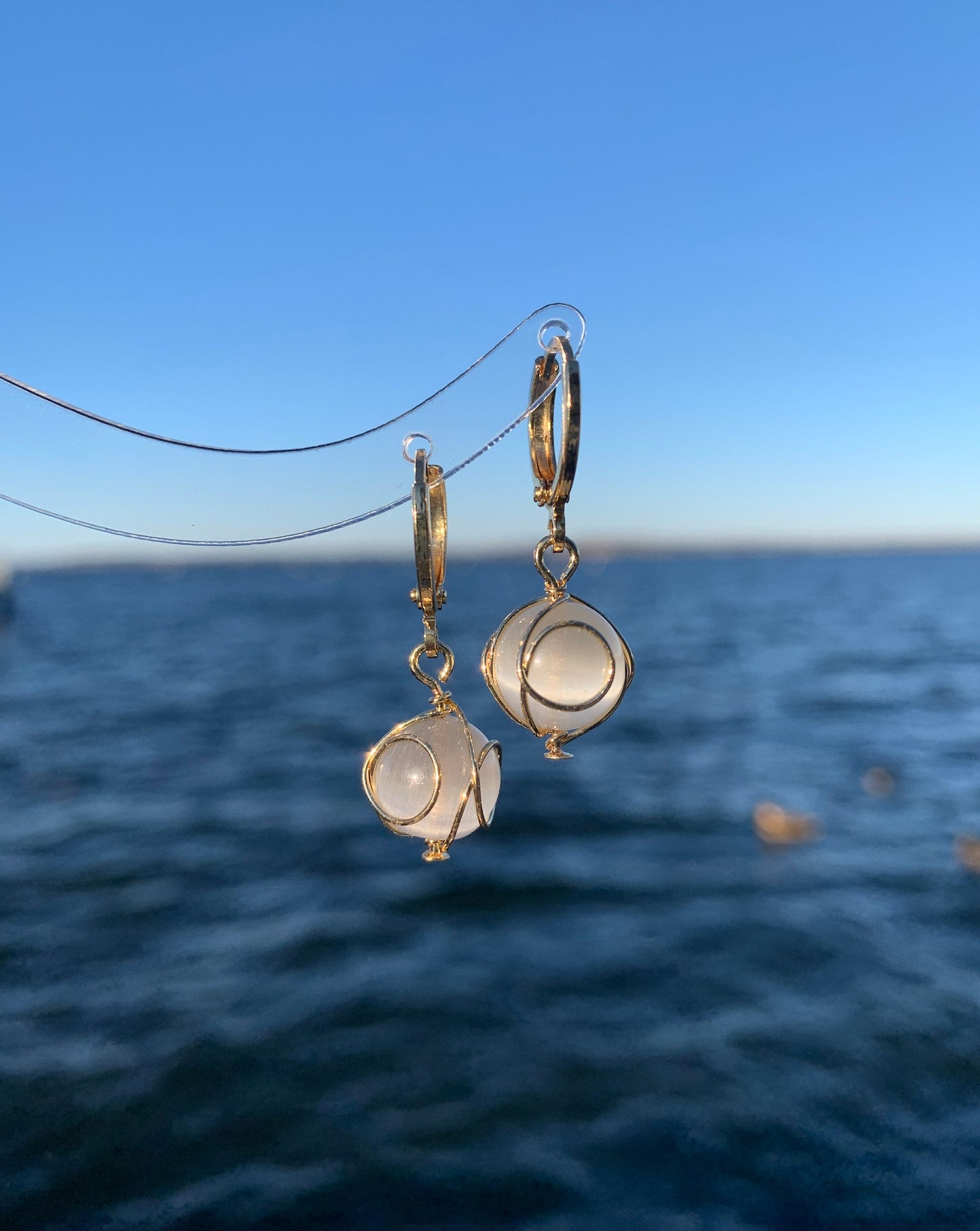 Dainty Wired Moonstone Earrings