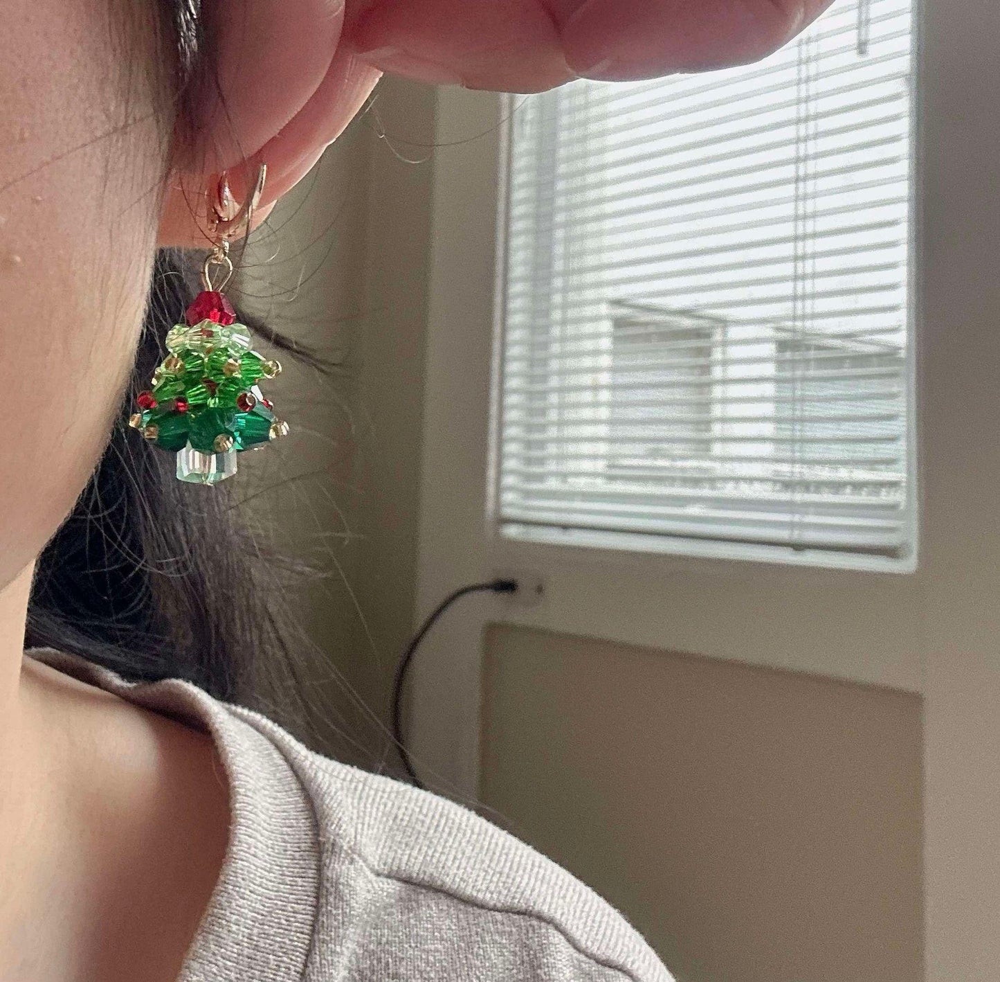 Beaded Christmas Tree Earrings