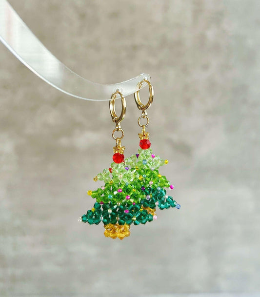 Unique Beaded Christmas Tree Earrings